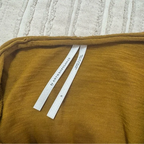 Anthropologie Ruffled V Neck Burnished Gold Blouse - Picture 6 of 6